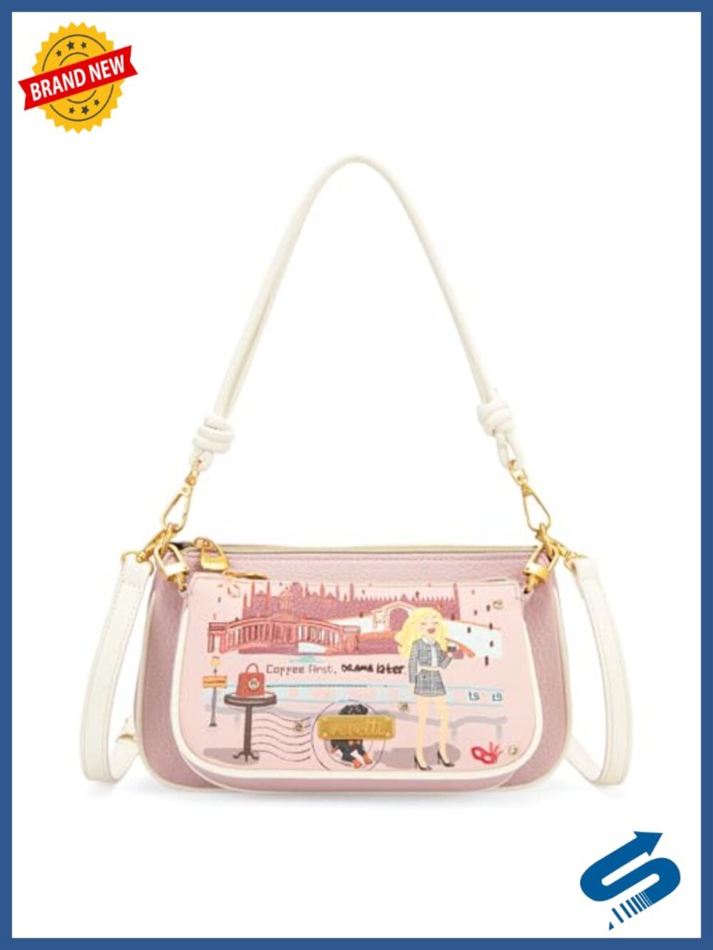 Cityscape Illustration Shoulder Bag Crossbody with Removable Strap 2-in-1 PU